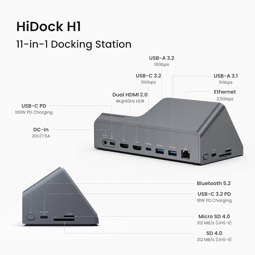 H1 11-in-1 USB C Docking Station with AI Voice Recorder